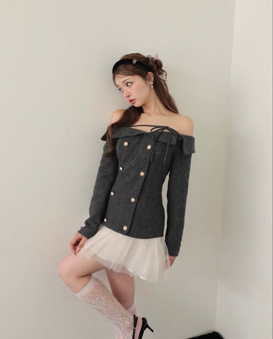 ワンピース Wool herringbone tulle onepiece Mmeeme