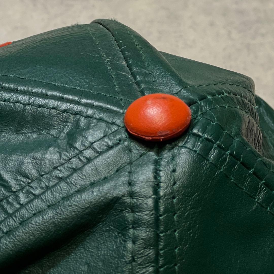 激レア90sMIAMIハリケーンズ｜オールレザーキャップ革ツートン韓国製１点もの