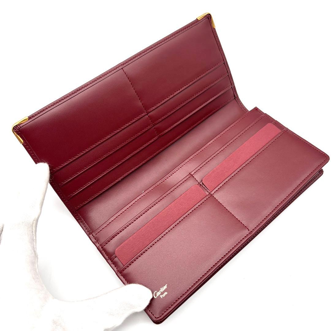未使用保管品 カルティエ 長財布 マストライン レザー ロゴ 箱付 ボルドー