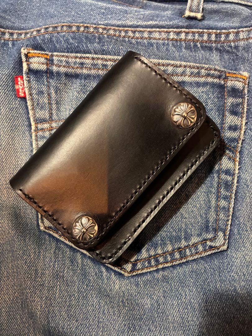 ショートトラッカーウォレット　シルバー925アポロコンチョカスタム　シボ革