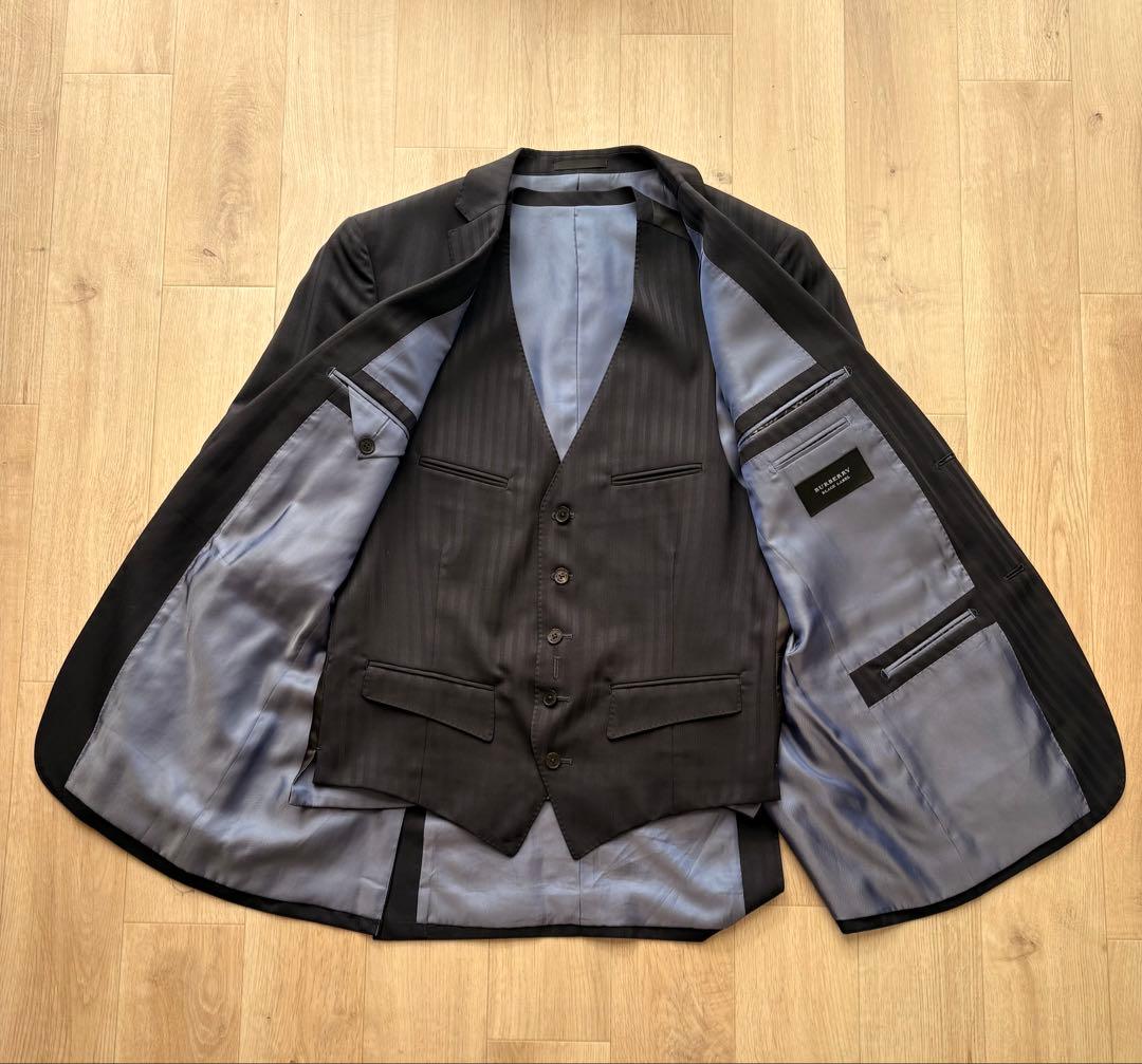 本日限定‼️【美品】バーバリーブラックレーベル 3ピース スーツ シルク黒 L相当