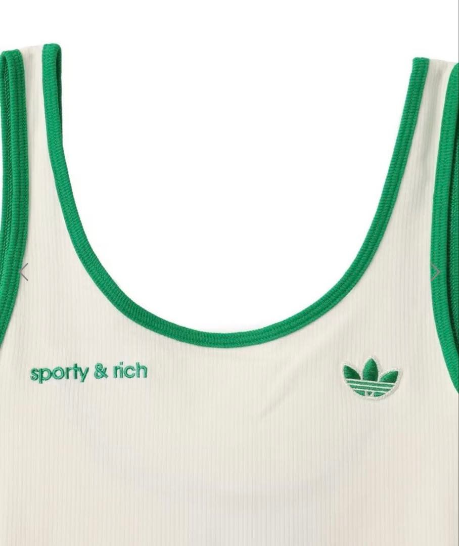 adidas sporty & rich タンクトップ ホワイト/グリーン