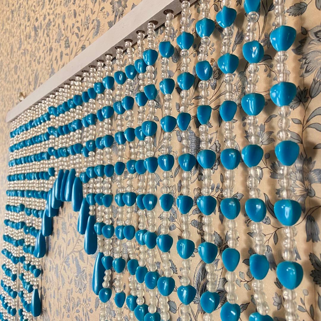 昭和レトロ　ビーズのれん　当時物　レトロポップ　ブルー