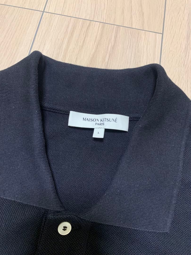 メゾンキツネ ポロシャツ ダブルフォックス L 黒 MAISON KITSUNE