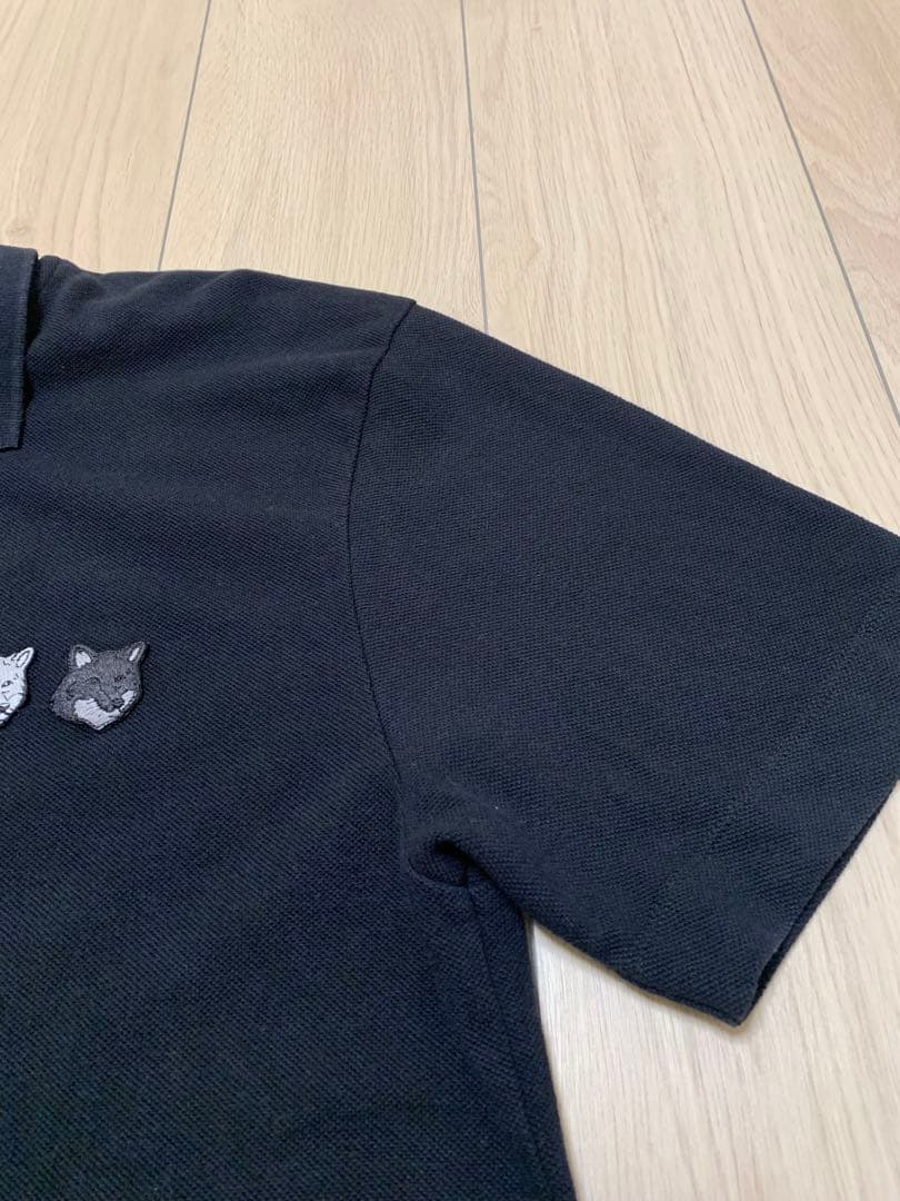 メゾンキツネ ポロシャツ ダブルフォックス L 黒 MAISON KITSUNE
