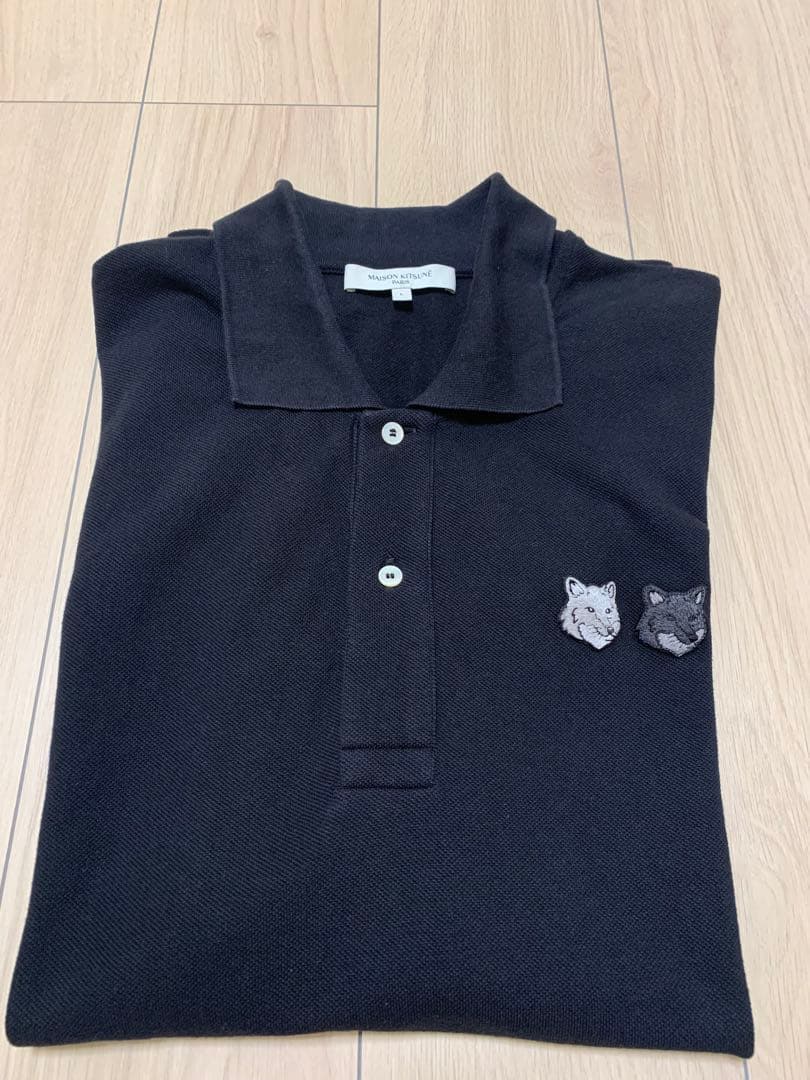 メゾンキツネ ポロシャツ ダブルフォックス L 黒 MAISON KITSUNE