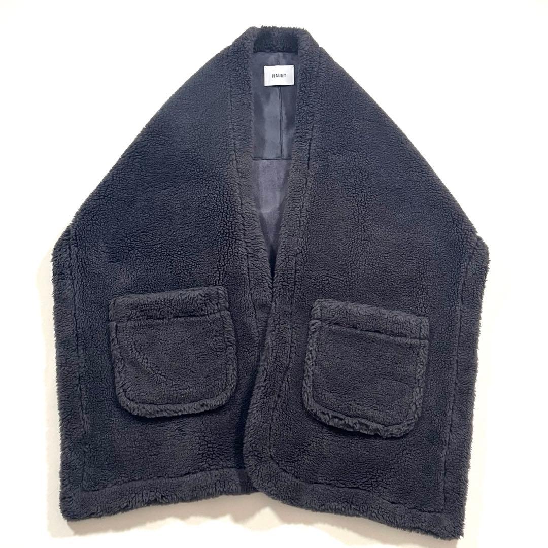 【美品】HAUNT/ハウント　ボア ストール　大判　羽織り　ポケット付き　ロング