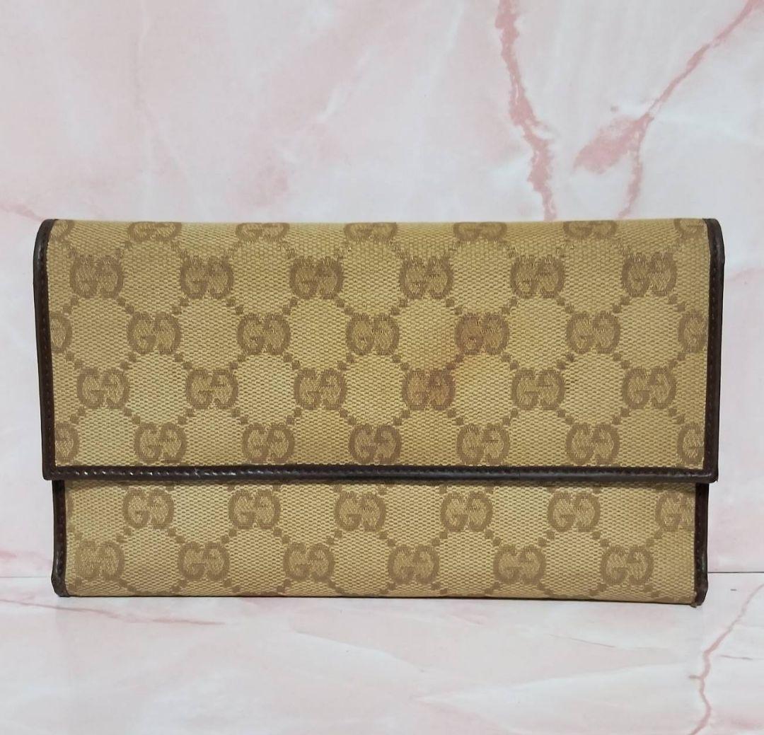 GUCCI グッチ 長財布 GGキャンバス ロングウォレット ベージュ系