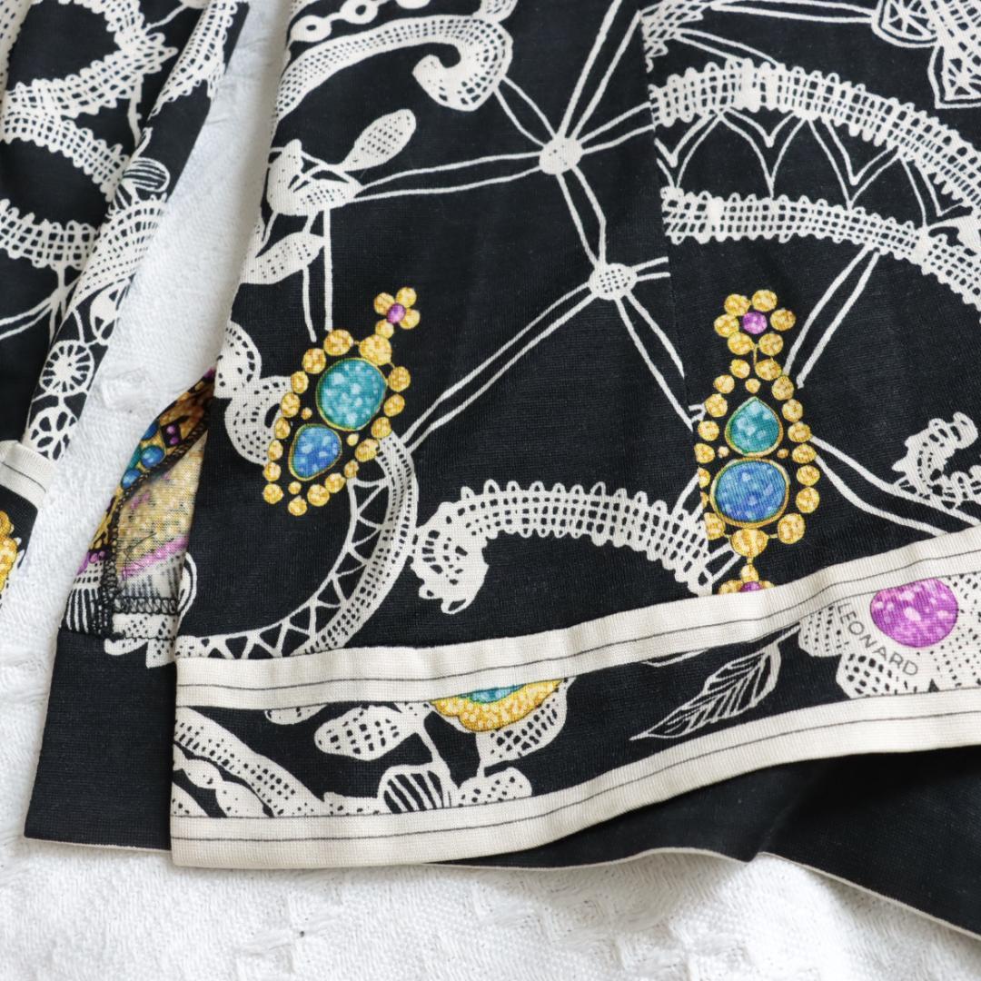 高級！レオナール　ドレスシャツ　宝石　ジュエルデザイン　フラワーチュニック