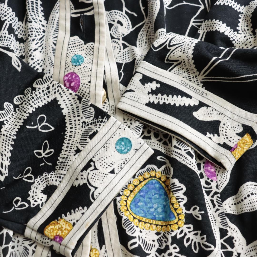 高級！レオナール　ドレスシャツ　宝石　ジュエルデザイン　フラワーチュニック