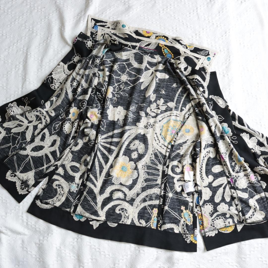 高級！レオナール　ドレスシャツ　宝石　ジュエルデザイン　フラワーチュニック