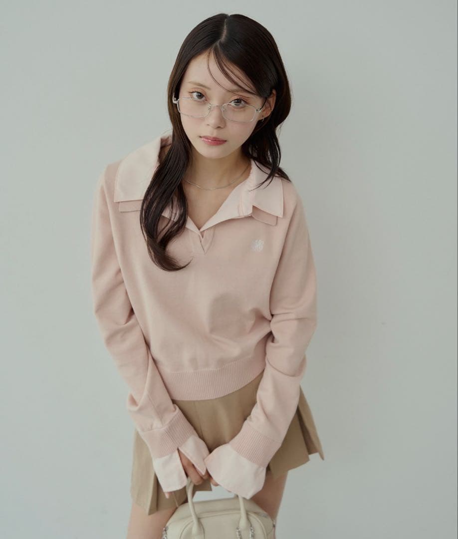 【新品タグ付】刺繍入り襟付きポロニット