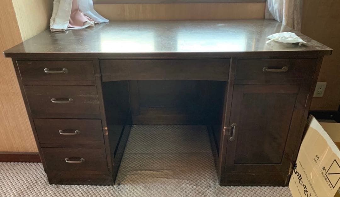 期間限定☆ 木製ダークブラウンデスク 6引き出し