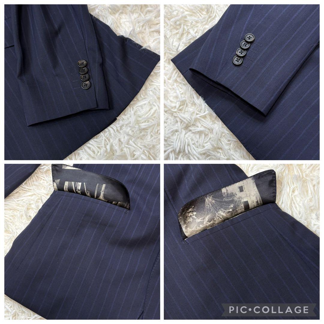 Paul Smith ポールスミス スーツ シルク混 ストライプ ネイビー XL