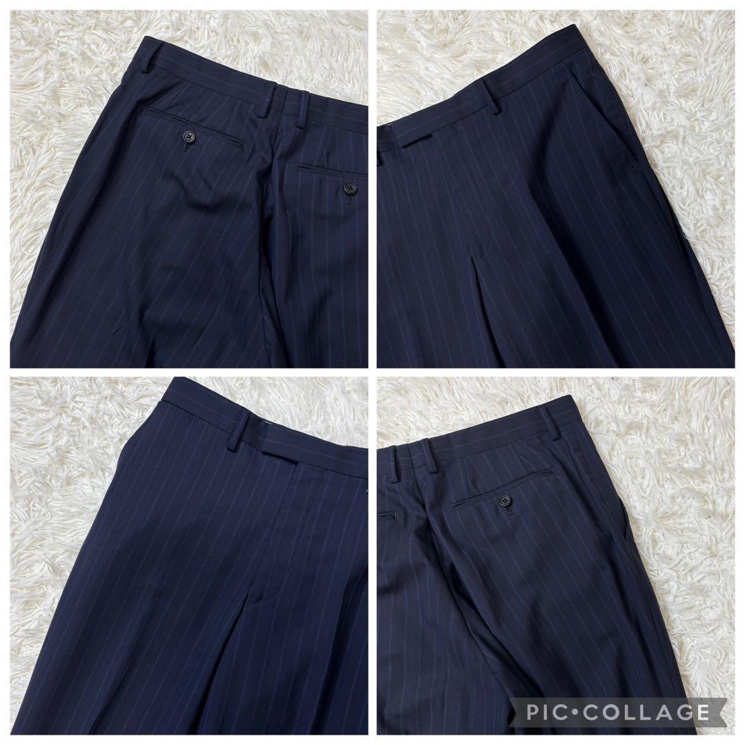 Paul Smith ポールスミス スーツ シルク混 ストライプ ネイビー XL