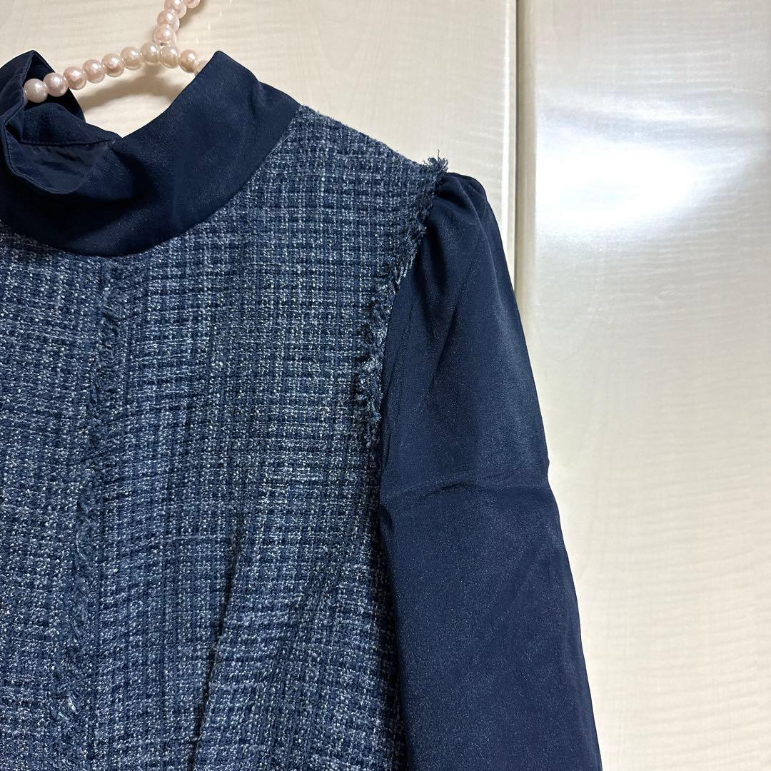 ボウタイリボン♡ミックスツイードコンビワンピース