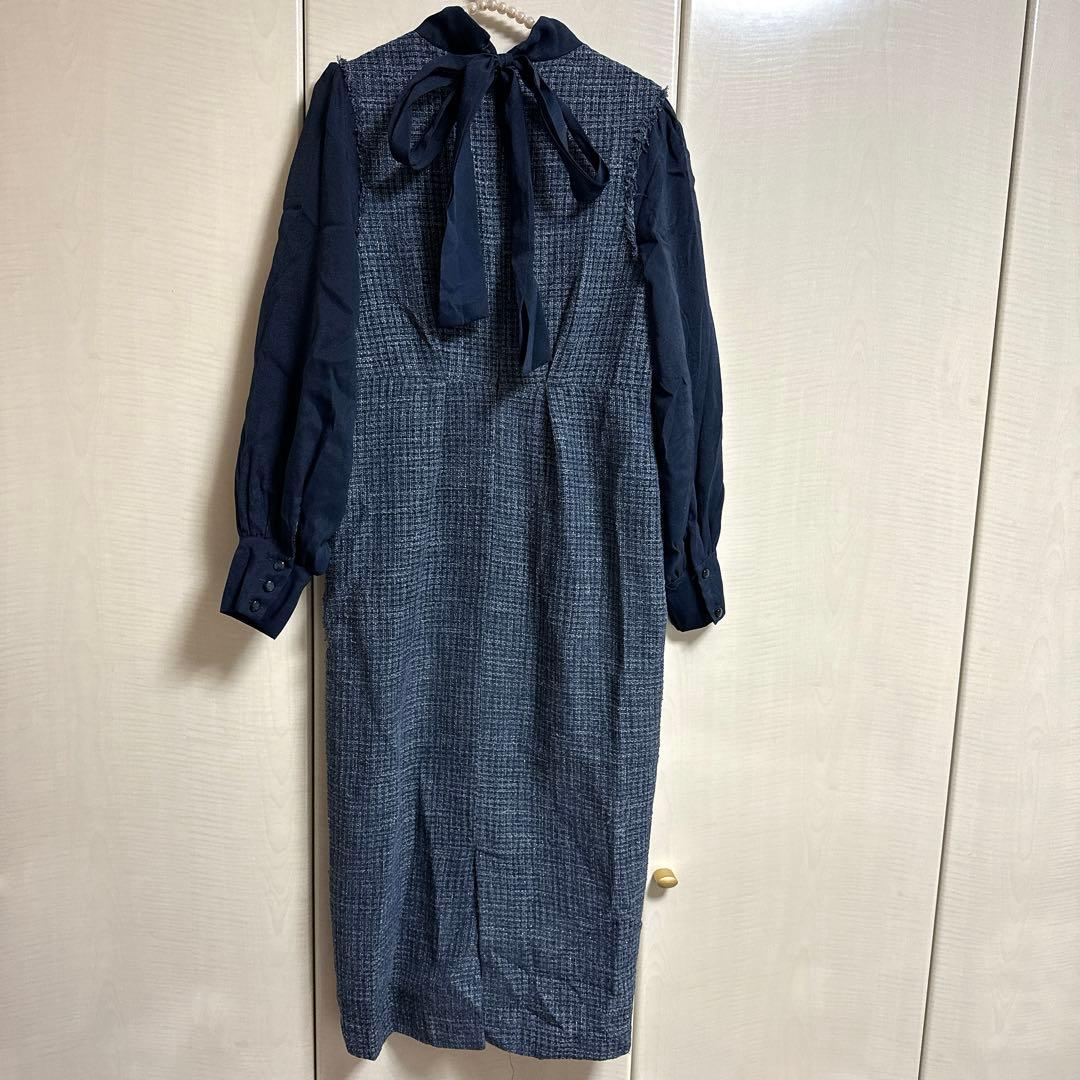 ボウタイリボン♡ミックスツイードコンビワンピース