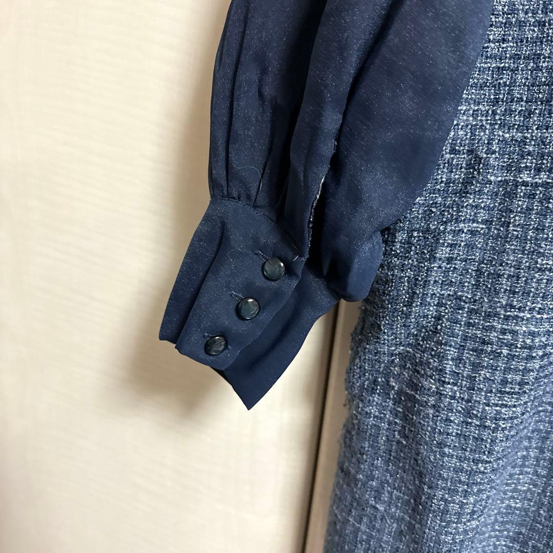 ボウタイリボン♡ミックスツイードコンビワンピース