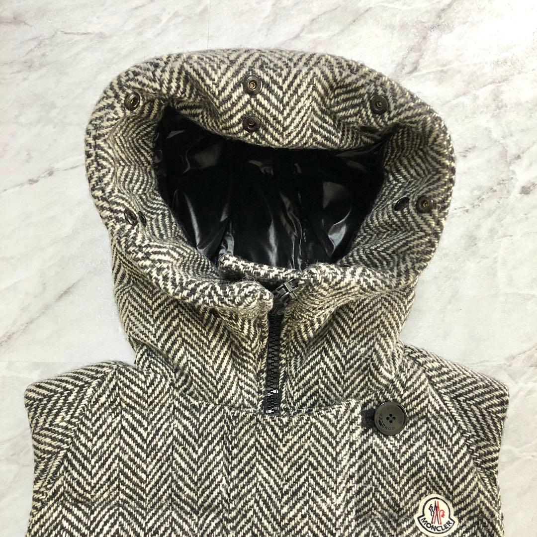 【極美品】 MONCLER ダウンベスト ファー ヘリンボーン 2WAY ロゴ