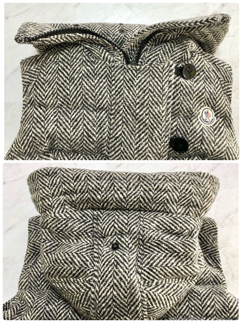 【極美品】 MONCLER ダウンベスト ファー ヘリンボーン 2WAY ロゴ