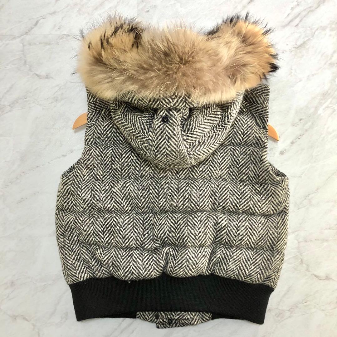 【極美品】 MONCLER ダウンベスト ファー ヘリンボーン 2WAY ロゴ
