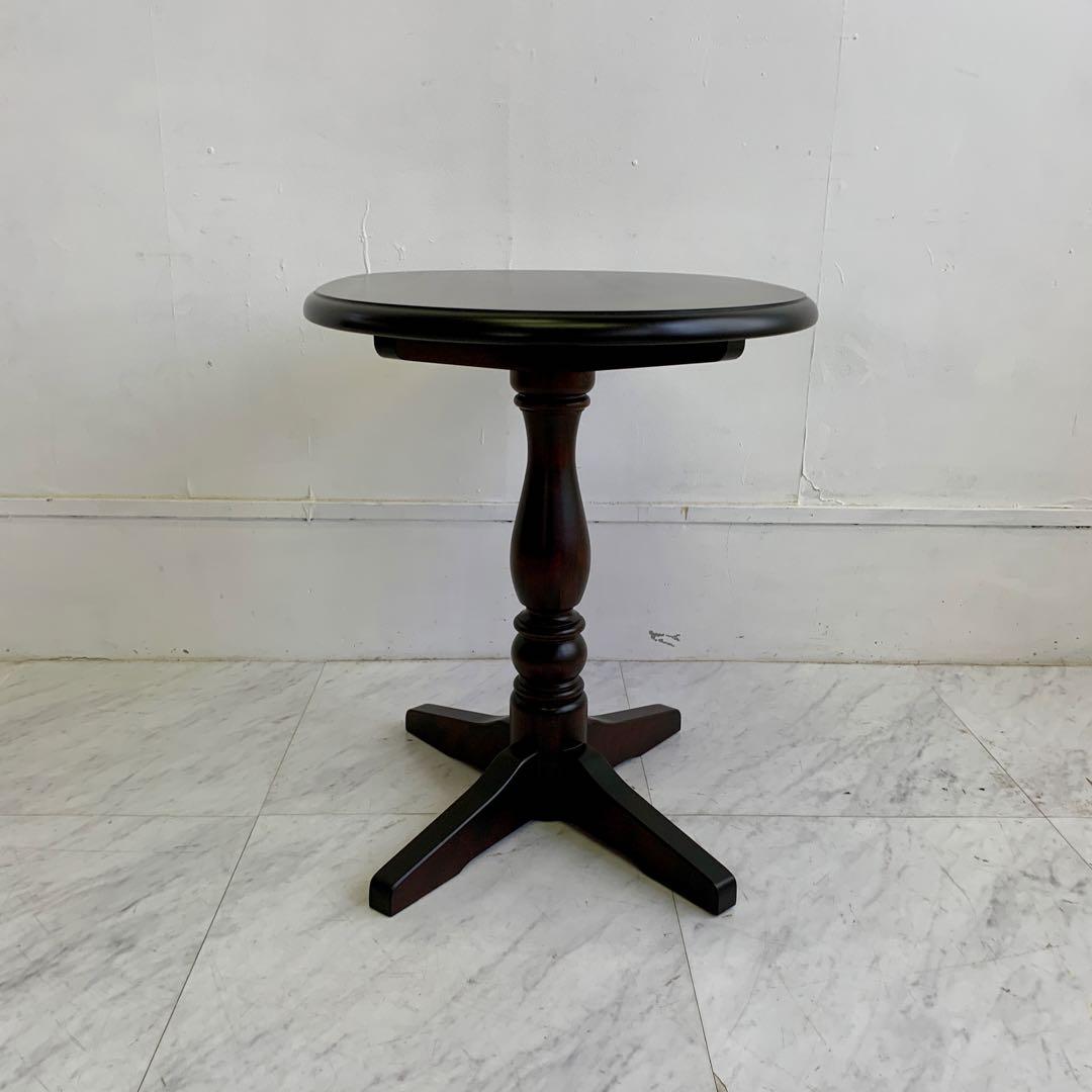 北海道民芸家具 サイドテーブル ダークブラウン楕円形テーブル 美品