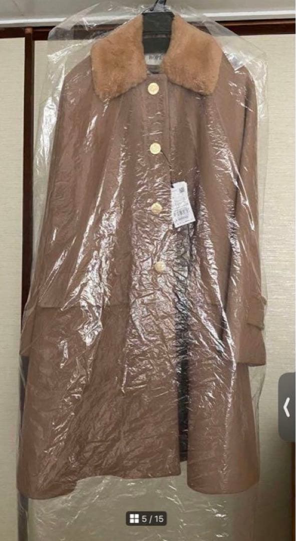 新品　ROPÉ 2wayノーカラー/エコファー付け襟メルトンAラインミドルコート