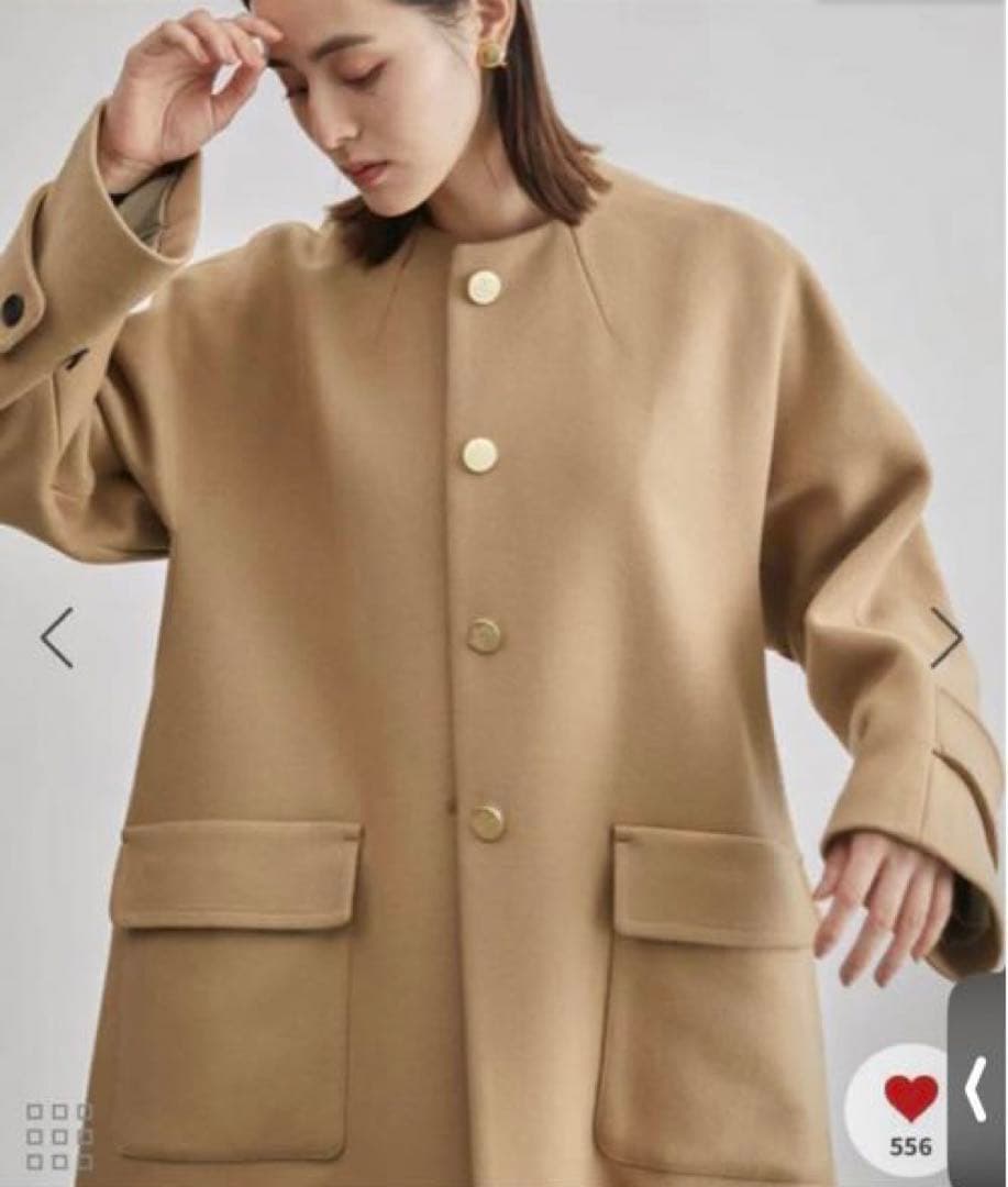 新品　ROPÉ 2wayノーカラー/エコファー付け襟メルトンAラインミドルコート