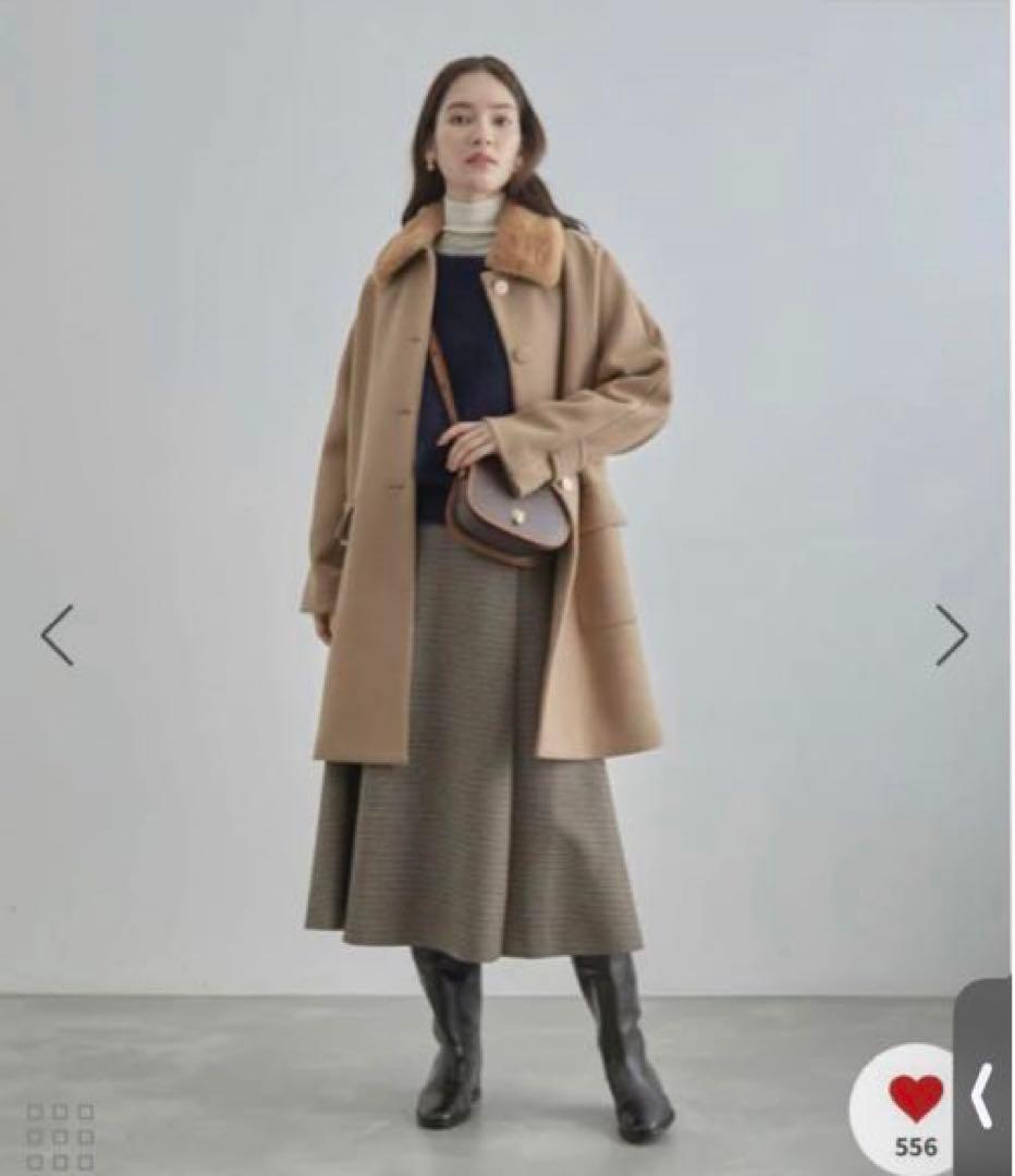 新品　ROPÉ 2wayノーカラー/エコファー付け襟メルトンAラインミドルコート