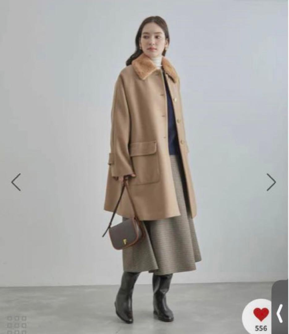 新品　ROPÉ 2wayノーカラー/エコファー付け襟メルトンAラインミドルコート