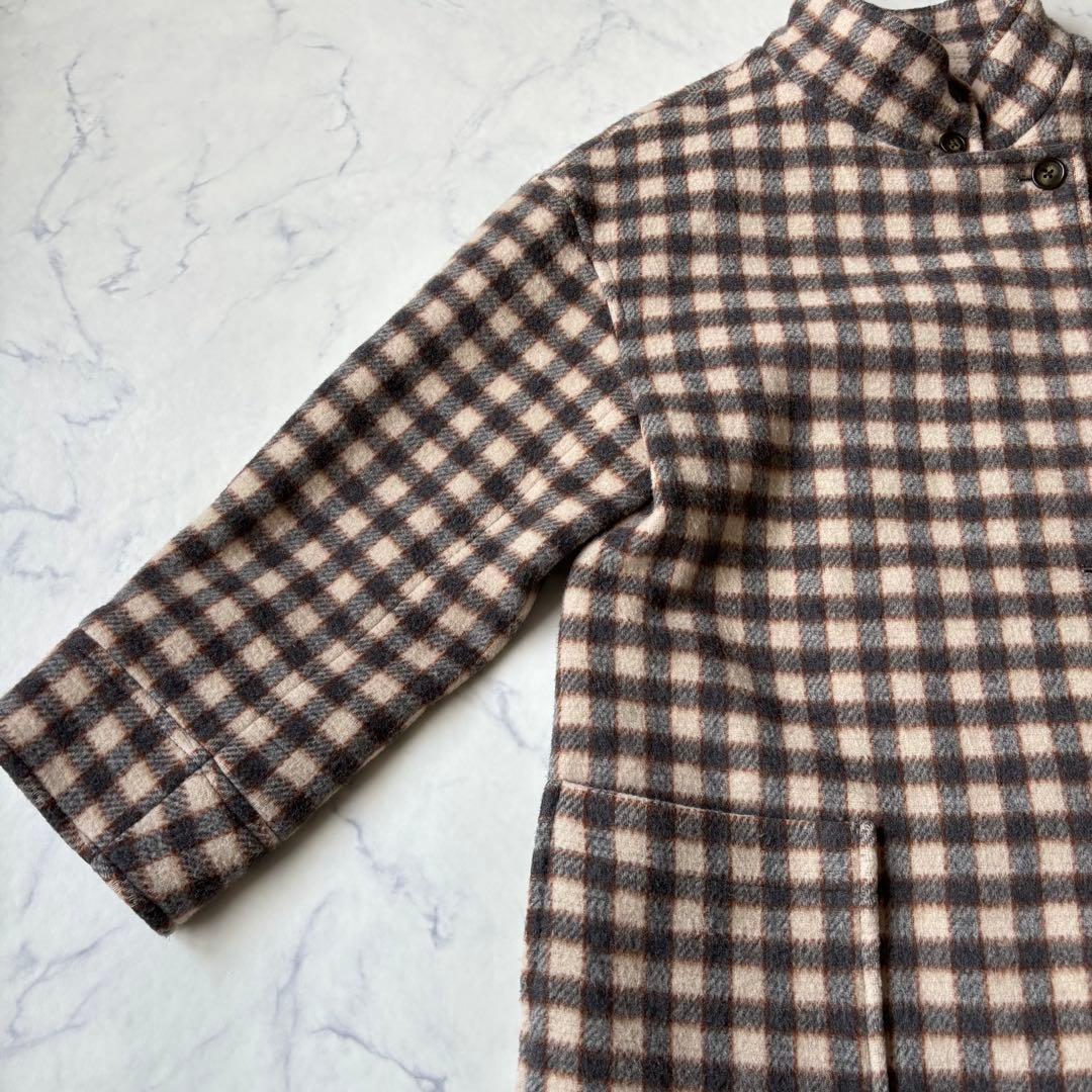 SLOBE IENA チェックスタンドコート　ロングコート　ウール◆6724