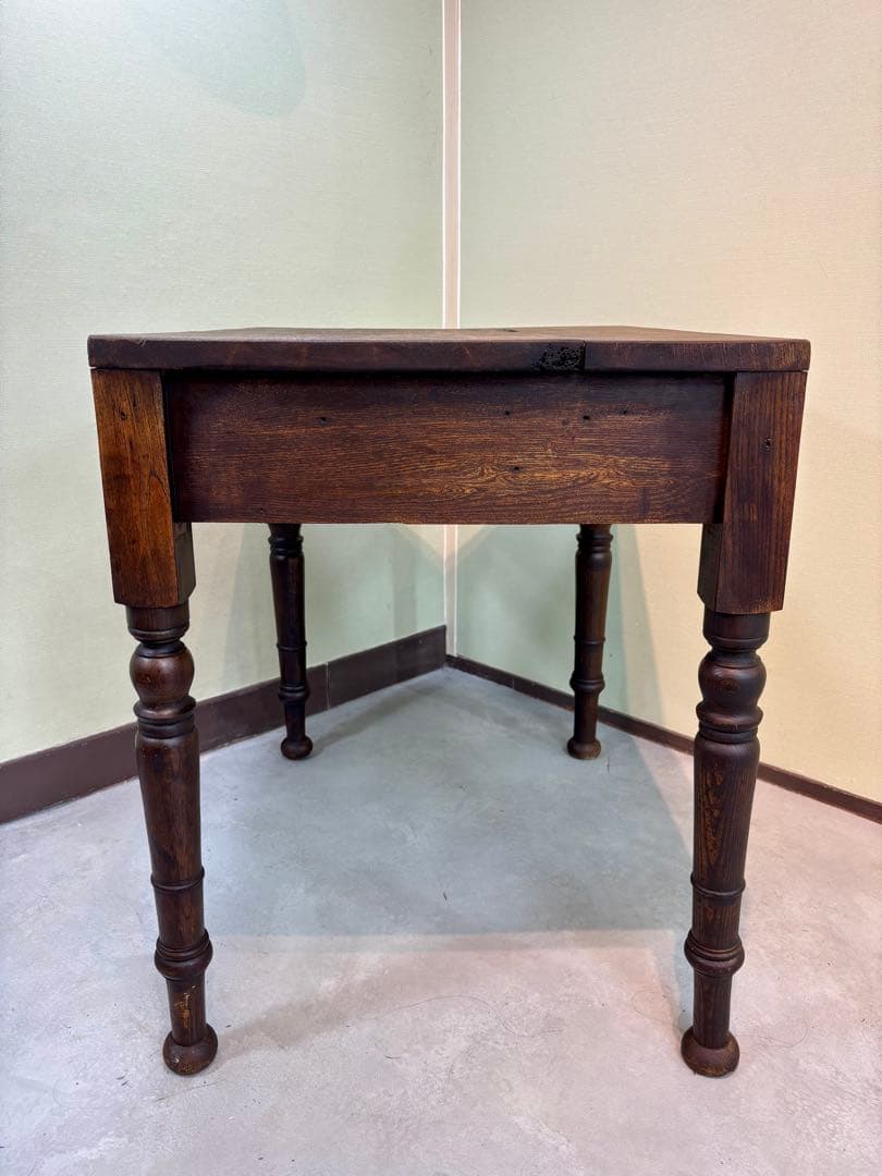 古家具 アンティーク机 2杯引き出し サイドテーブル ろくろ脚 無垢