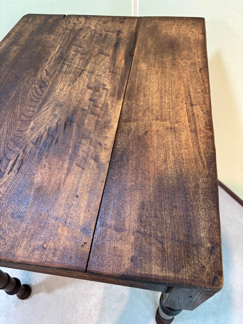 古家具 アンティーク机 2杯引き出し サイドテーブル ろくろ脚 無垢