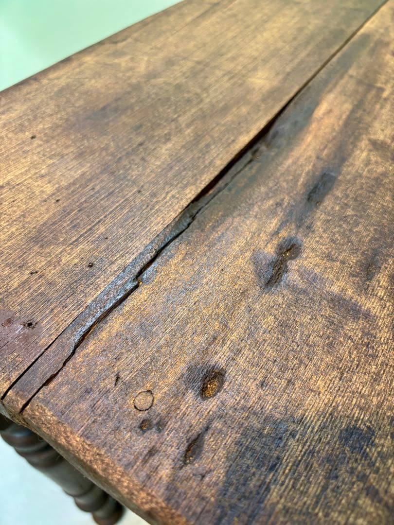 古家具 アンティーク机 2杯引き出し サイドテーブル ろくろ脚 無垢