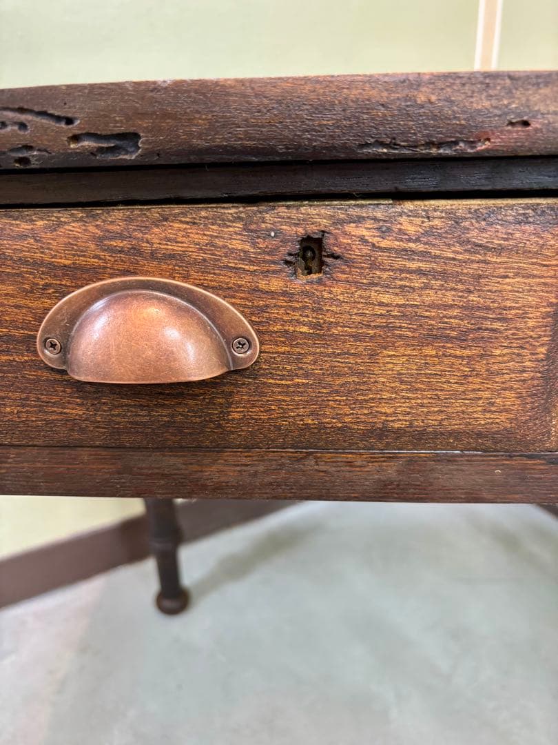 古家具 アンティーク机 2杯引き出し サイドテーブル ろくろ脚 無垢