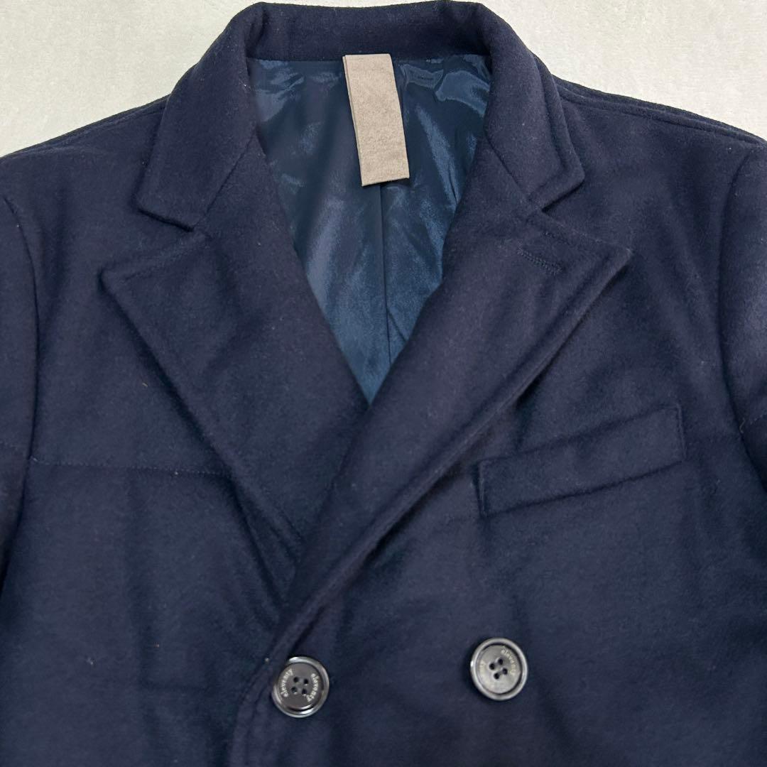 美品イレブンティ フランネルウール ダブルブレストピーコート48 L イタリア製
