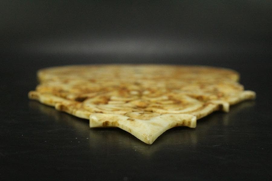 中国美術 白石 刻 饕餮紋 装飾 古代(RC895)