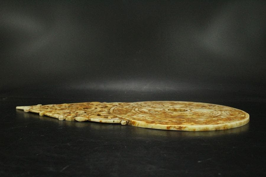 中国美術 白石 刻 饕餮紋 装飾 古代(RC895)