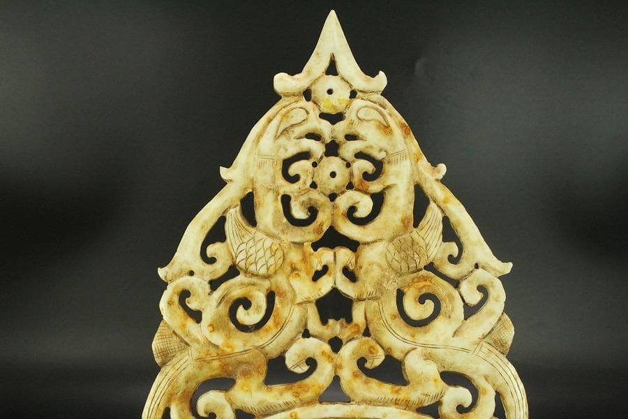 中国美術 白石 刻 饕餮紋 装飾 古代(RC895)