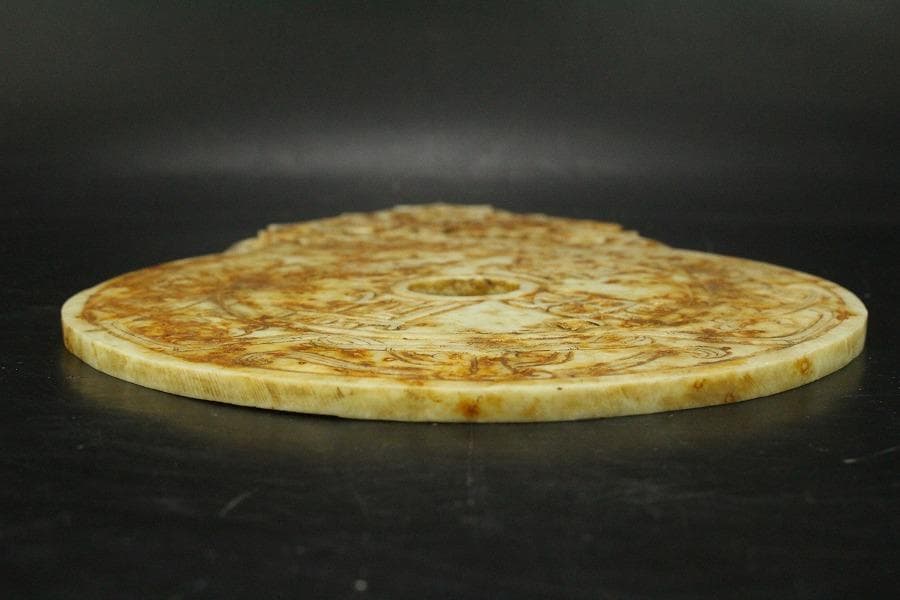 中国美術 白石 刻 饕餮紋 装飾 古代(RC895)