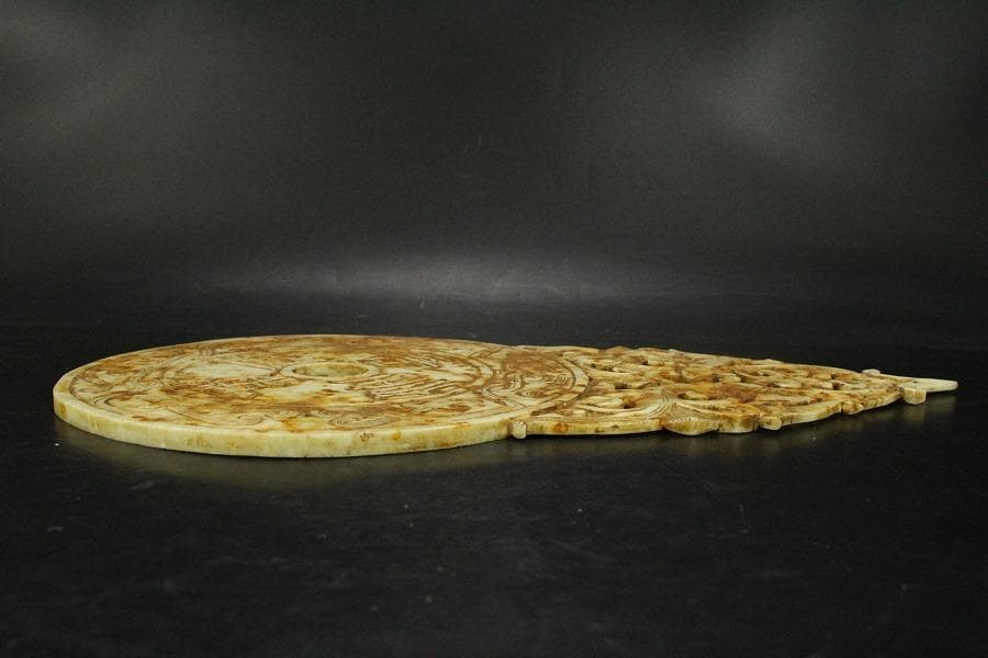 中国美術 白石 刻 饕餮紋 装飾 古代(RC895)