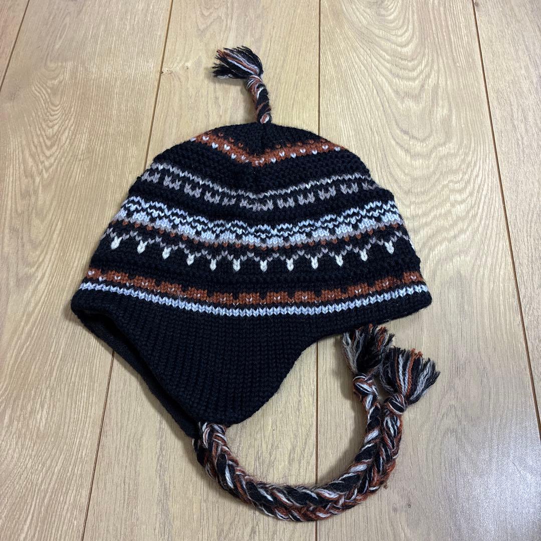 old stussy ステューシー ニット帽 ボンボン耳当て付き 金タグ