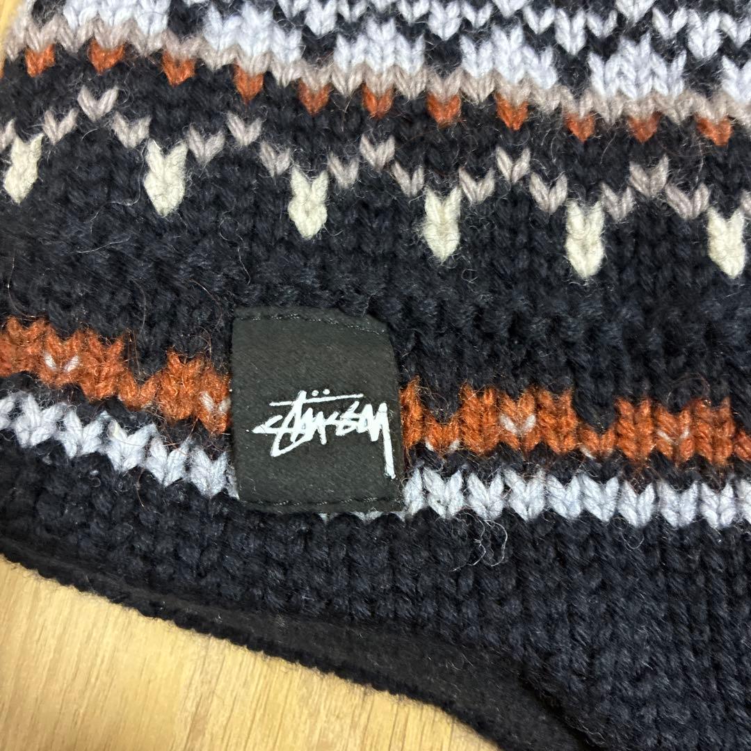 old stussy ステューシー ニット帽 ボンボン耳当て付き 金タグ