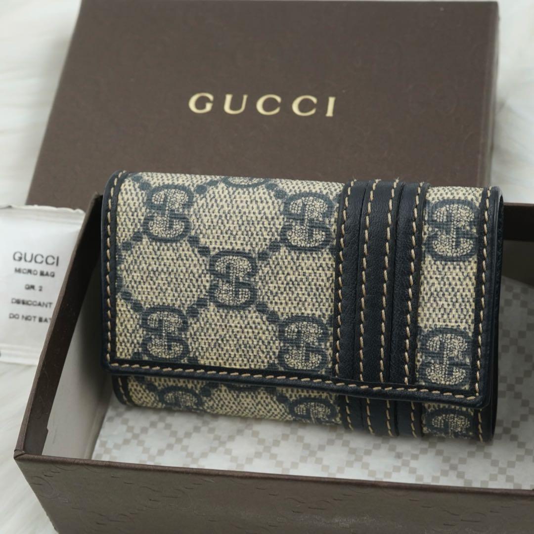 未使用級　箱付き　GUCCI グッチ　キーケース　GGスプリーム　PVC高級生地