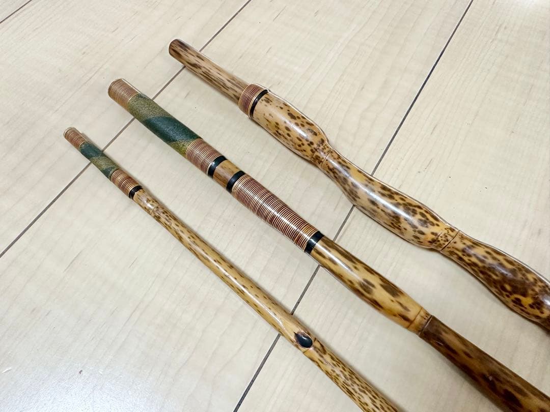 希少 へら釣り 龍仙 紋付竹 玉柄 竿受 セット　　0780