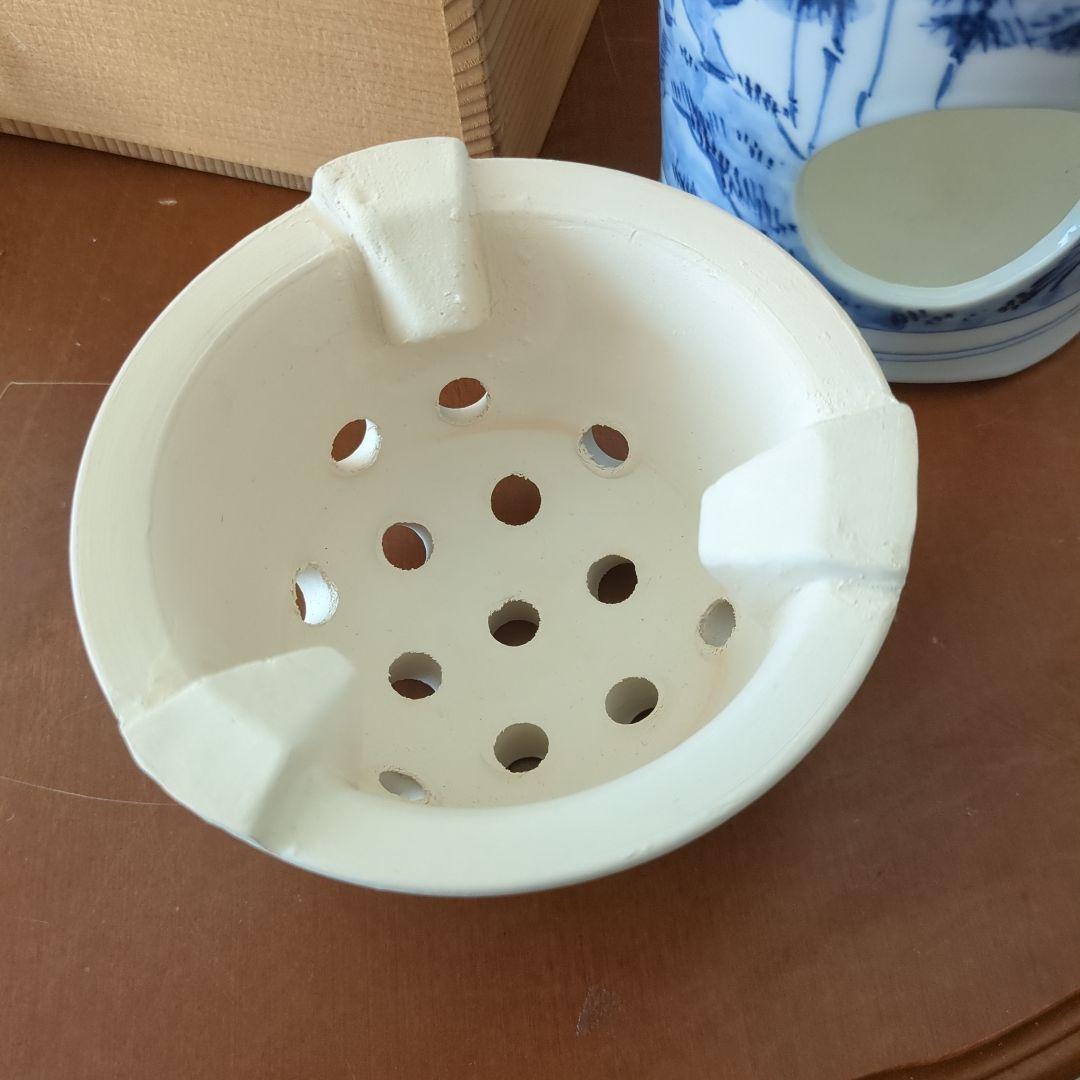 涼炉　煎茶道具　染付　竹　茶道具　煎茶道具　白鳳造　木箱　炉