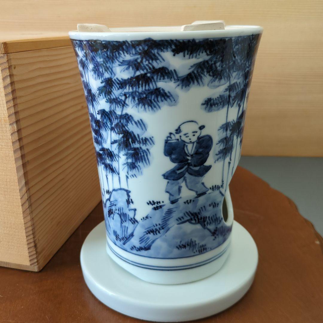 涼炉　煎茶道具　染付　竹　茶道具　煎茶道具　白鳳造　木箱　炉