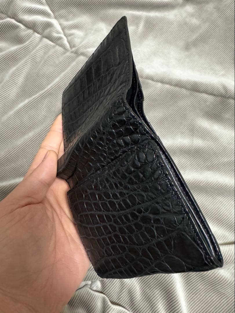 激安！未使用！　クロコダイル　ポロサス　マット　ブラック　二つ折り財布
