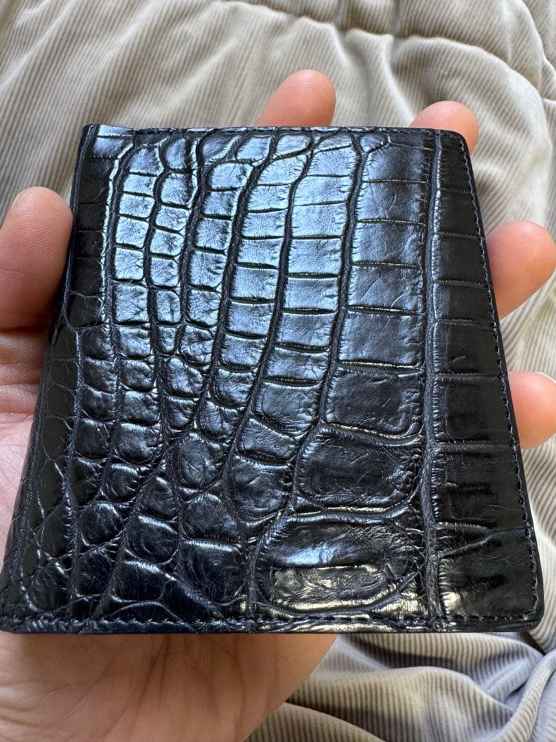 激安！未使用！　クロコダイル　ポロサス　マット　ブラック　二つ折り財布