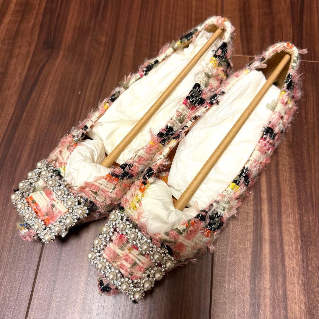 【新品】PIPPICHIC ANNA V JWL ツイードフラットシューズ36